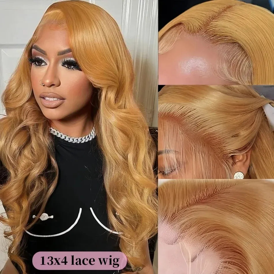 Perruques brésiliennes en cheveux humains ondulés, blond miel 27, avec dentelle frontale HD 13x6 et 13x4, densité 250, colorées et pré-épilées