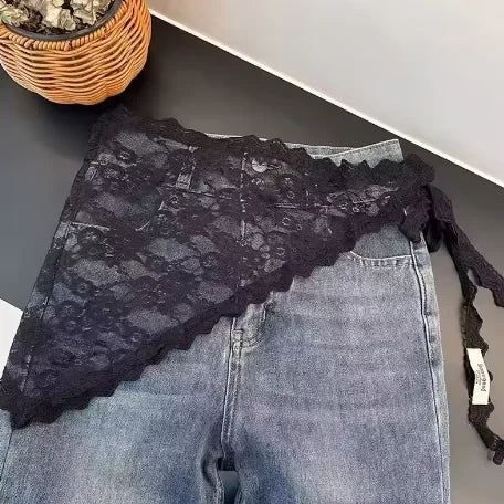 Écharpe bandana en dentelle à volants, convertible en foulard triangulaire, ceinture chaîne de taille, accessoire pour femme sexy, tenue esthétique tendance