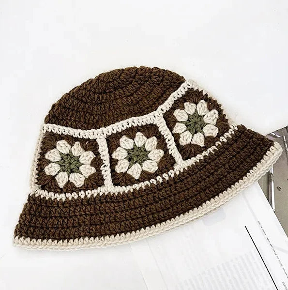 Chapeau seau coréen fait à la main au Crochet pour femmes, tissage tricoté, mode fleurs Y2k, bonnet de bassin, nouvelle collection automne hiver