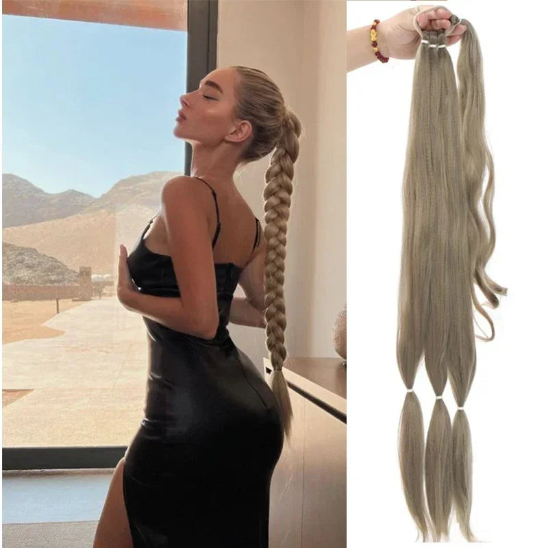 Queue de cheval tressée de 30 pouces avec tresses synthétiques blondes en caoutchouc à faire soi-même, fausse queue de cheval pour femmes, longues extensions tressées en queue de cheval
