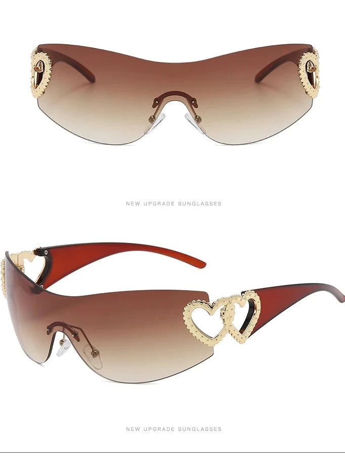 Lunettes de soleil de cyclisme sans monture pour hommes et femmes, lunettes de soleil rondes des années 2000, lunettes punk une pièce, nuances de mode, Y2K, ChimGradient