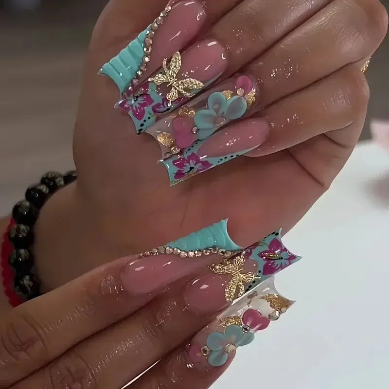 Faux Ongles Longs Bruns N64.Glitter Ballet Wearable, Design Français, Presse Complète sur Nail Ins, Nail Tips Art, 24Pcs
