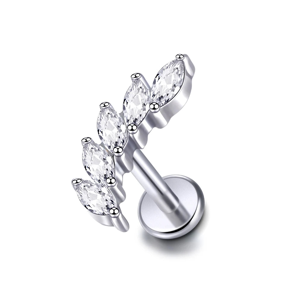 Boucle d'oreille en titane G23, Labret, Tragus, clou, filetage interne, anneaux à lèvres en Zircon, Cartilage Helix, Piercing, bijoux pour le corps, 16G, 1 pièce