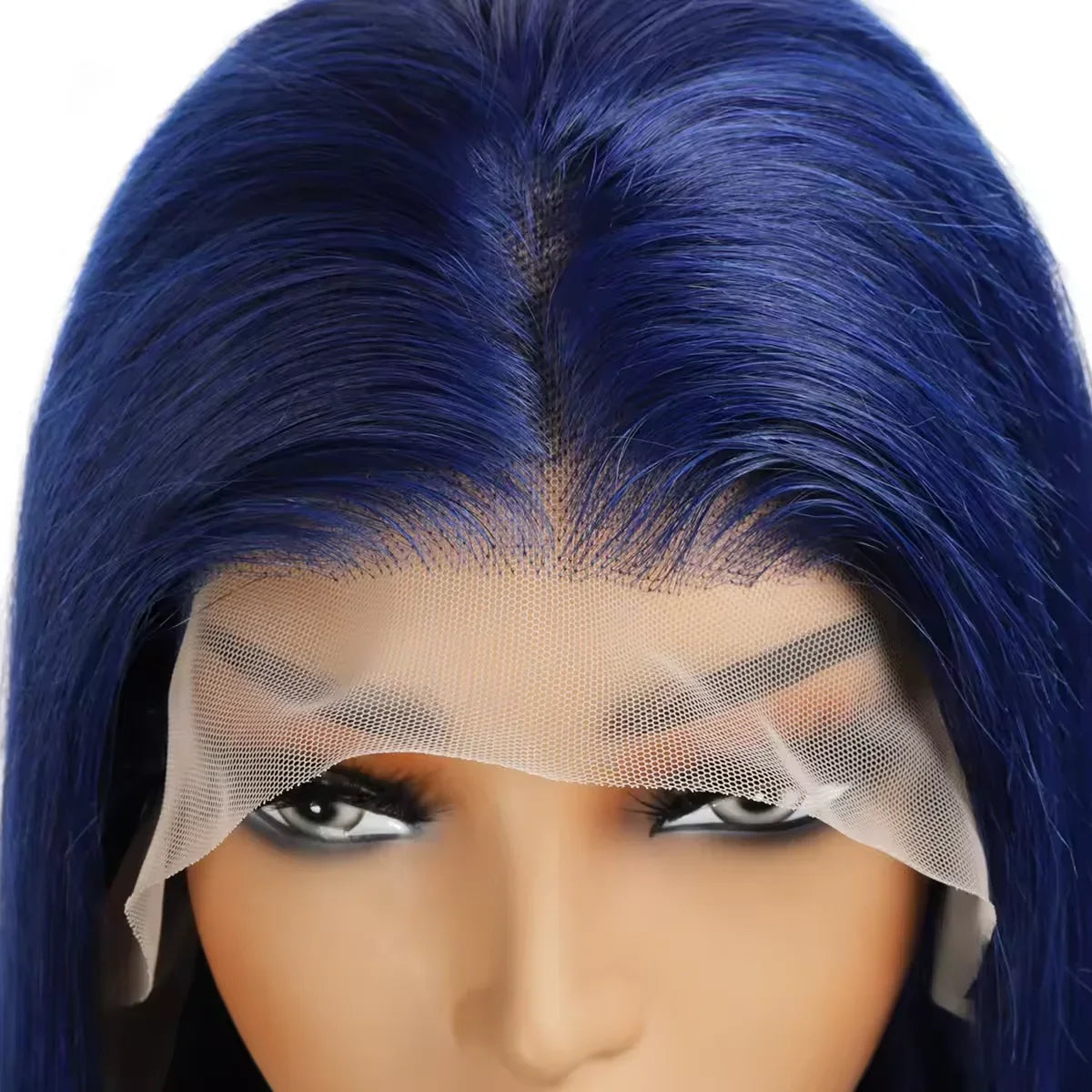 Perruque longue bleue lisse 26 pouces, densité 180 %, lace front profonde naturelle, synthétique, pré-épilée, sans colle, idéale pour un usage quotidien