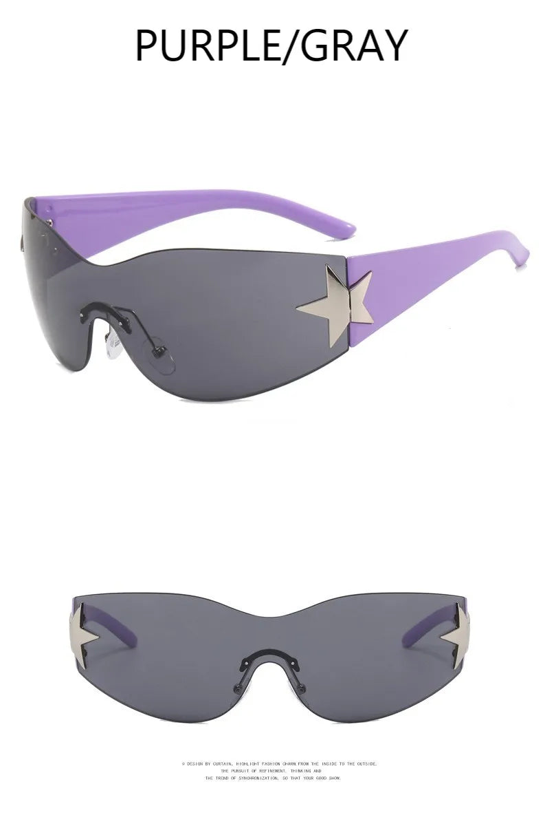 Lunettes de soleil sport punk Y2K de luxe, de marque, de créateur, style masque, monobloc, pour femme, cinq étoiles