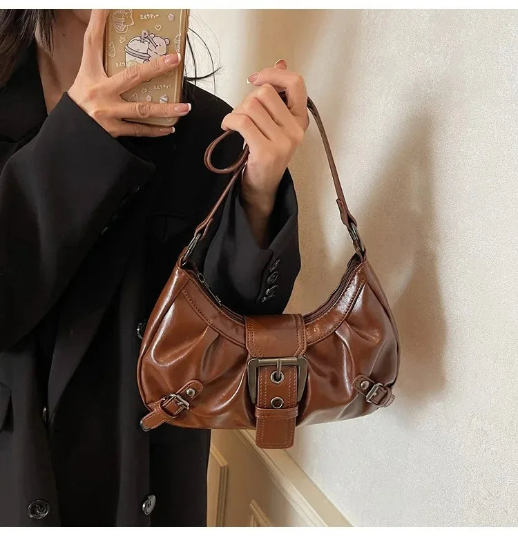 Y2K – sac à bandoulière Hobo plissé rétro pour femmes, pochette sous les bras de Style Maillard, pour voyage, travail, Shopping, offre spéciale