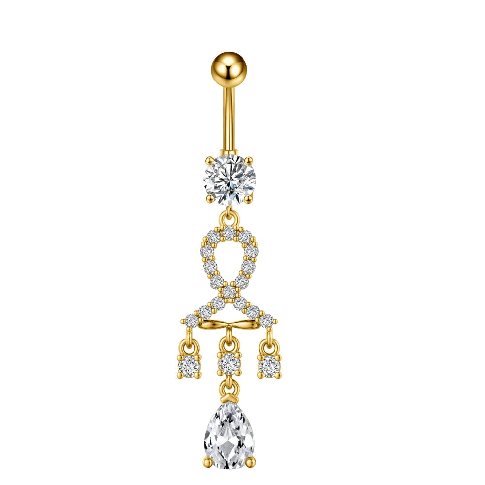 Anneaux de nombril série couleur or, carillon éolien, fleur pendante, cœur, anneau de ventre en acier inoxydable, bijoux de perçage de nombril, 1 pièce