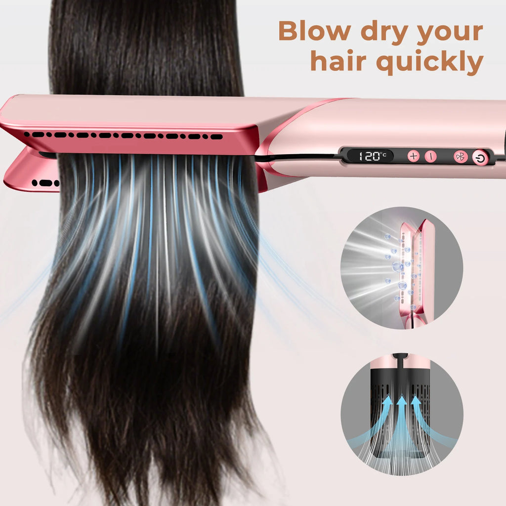 Lisseur et sèche-cheveux professionnel 2 en 1, utilisation sèche et humide, chauffage par ions négatifs, affichage en fer plat, brosse à lisser pour coiffure à l'air