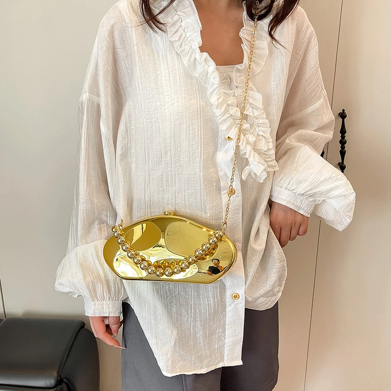 Sac à main en or pour femmes, pochettes à chaîne, mode géométrique, Mini bourse de soirée, boîte à bandoulière en acrylique de qualité, sacs à rouge à lèvres, 2025
