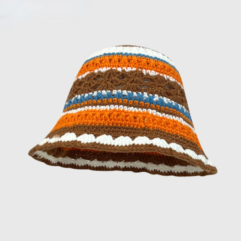 Chapeau seau coréen fait à la main au Crochet pour femmes, tissage tricoté, mode fleurs Y2k, bonnet de bassin, nouvelle collection automne hiver