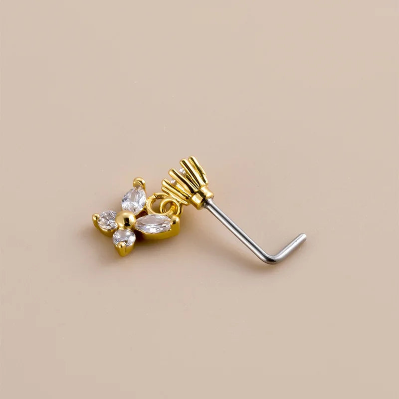 1 pièce Piercing de nez en acier inoxydable avec pendentif papillon en cristal zircon, anneau de nez, bijou corporel gothique pour femme