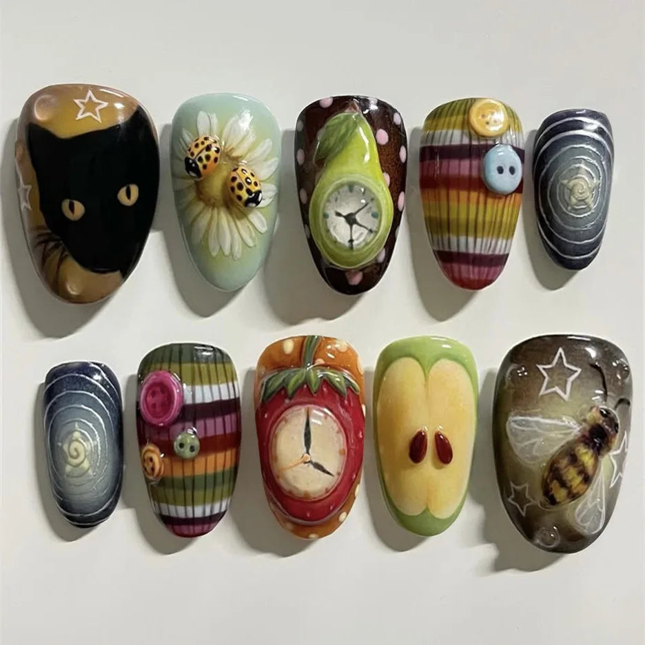 24 pièces de faux ongles à fleurs, style tendance, avec effet dégradé jaune et rose. Ongles portables à couverture complète, forme amande , à poser directement (Press-On Nails).
