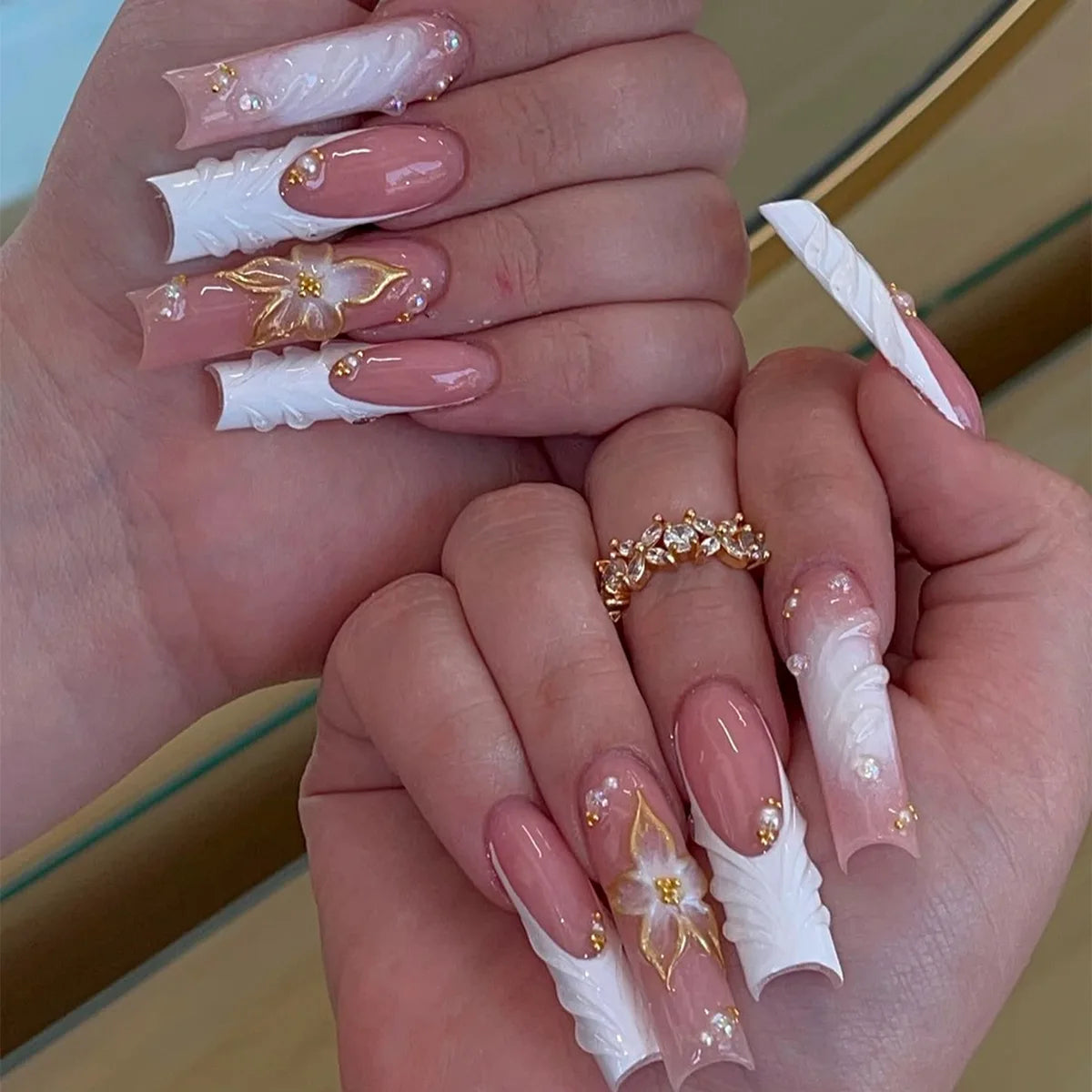 Faux Ongles Longs Bruns N64.Glitter Ballet Wearable, Design Français, Presse Complète sur Nail Ins, Nail Tips Art, 24Pcs