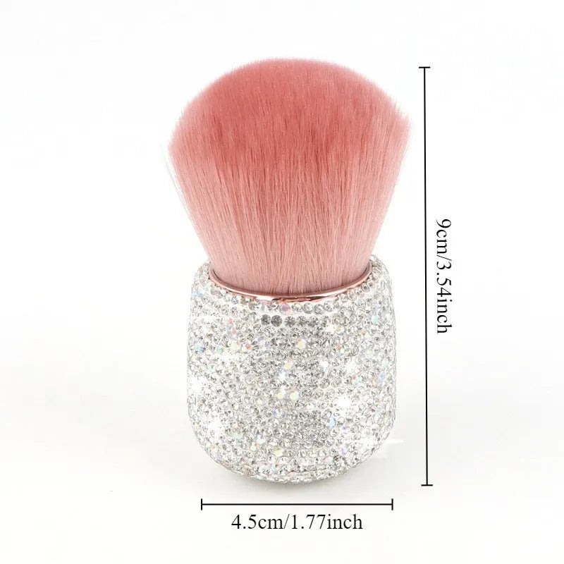 Pinceau de maquillage de luxe avec strass scintillants, pinceau à poudre rose super doux, pinceau Kabuki portable pour blush et bronzer, Glam Cosmet