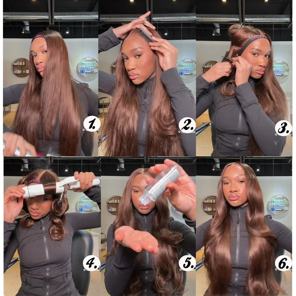 Mèches de cheveux humains raides couleur chocolat brun avec fermeture (closure) HD 4x4 ou frontal 13x4, extensions de tissage en cheveux 100 % bruts Remy.