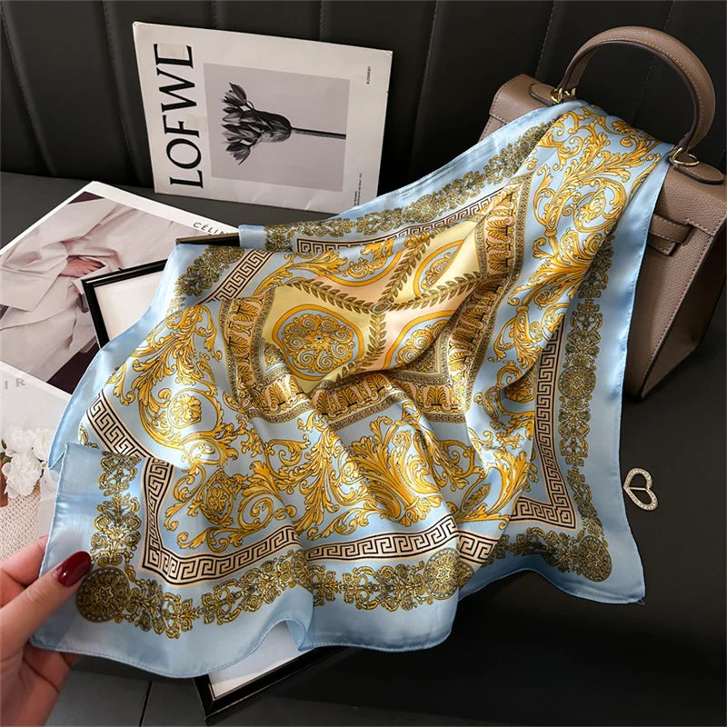Écharpe Pashmina en soie imprimée pour femmes, châle carré, bandeau décoratif, Design de luxe, Bandana, nouvelle mode 70x70cm, 2026