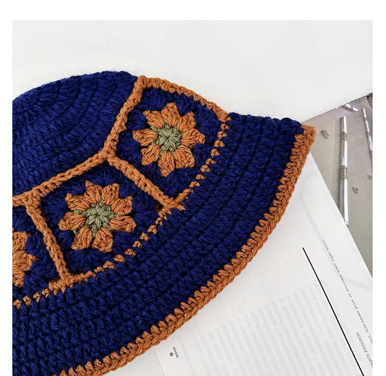 Chapeau seau coréen fait à la main au Crochet pour femmes, tissage tricoté, mode fleurs Y2k, bonnet de bassin, nouvelle collection automne hiver
