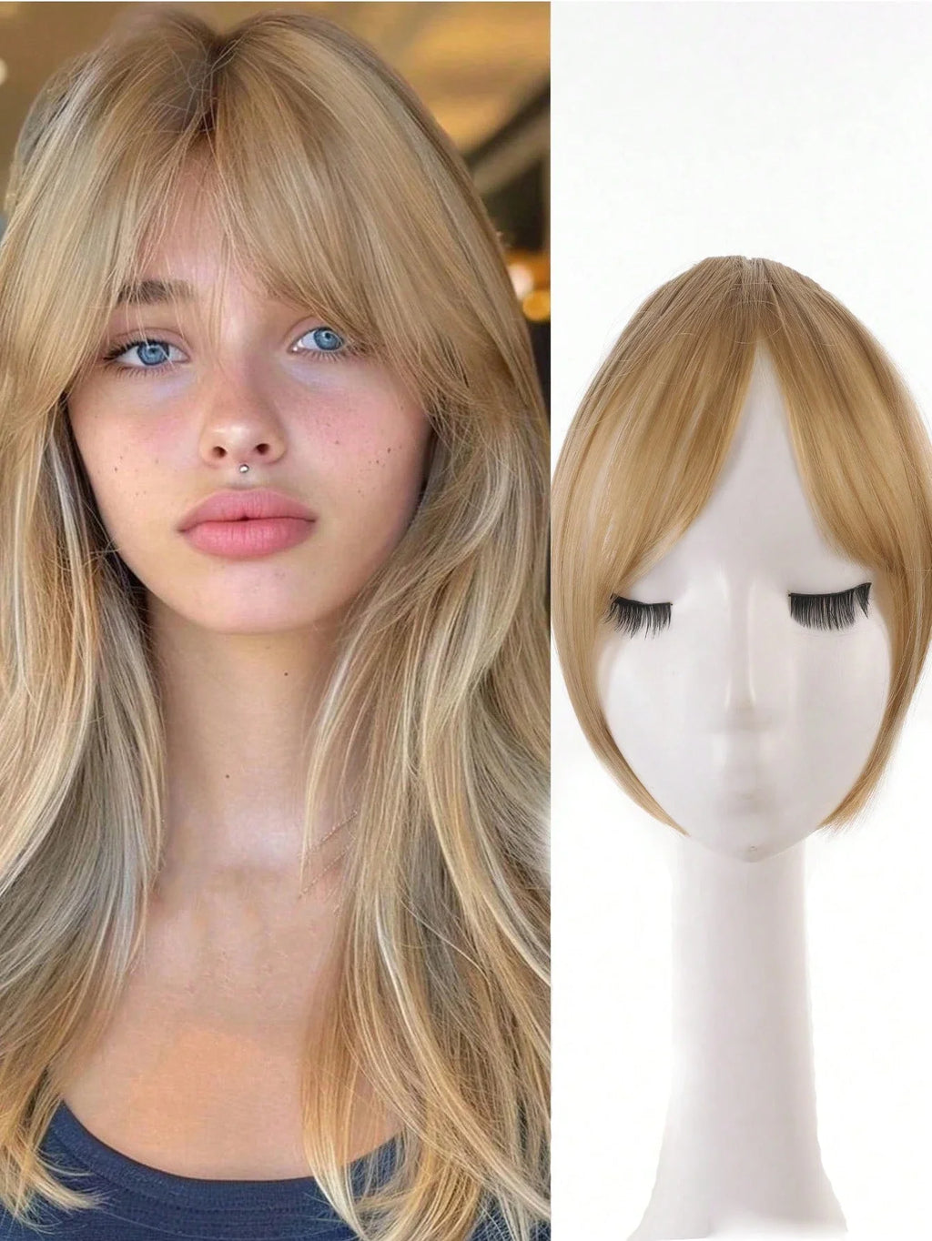Synthèse perruque partie centrale frange Extensions de cheveux pince devant naturel sans couture français Oblique frange huit caractères frange