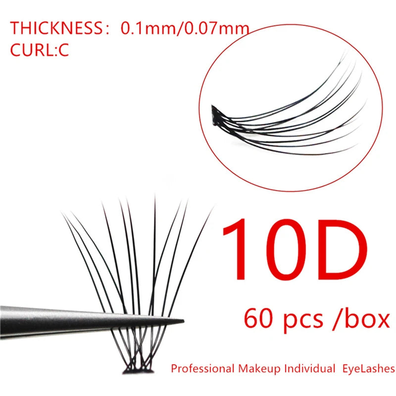 1 Boîte/60 Bouquets de Cils en Vison Naturels 3D Russes, Extensions de Cils Individuels 10D, Outil de Maquillage pour Cils en Grappe, Vente en Gros