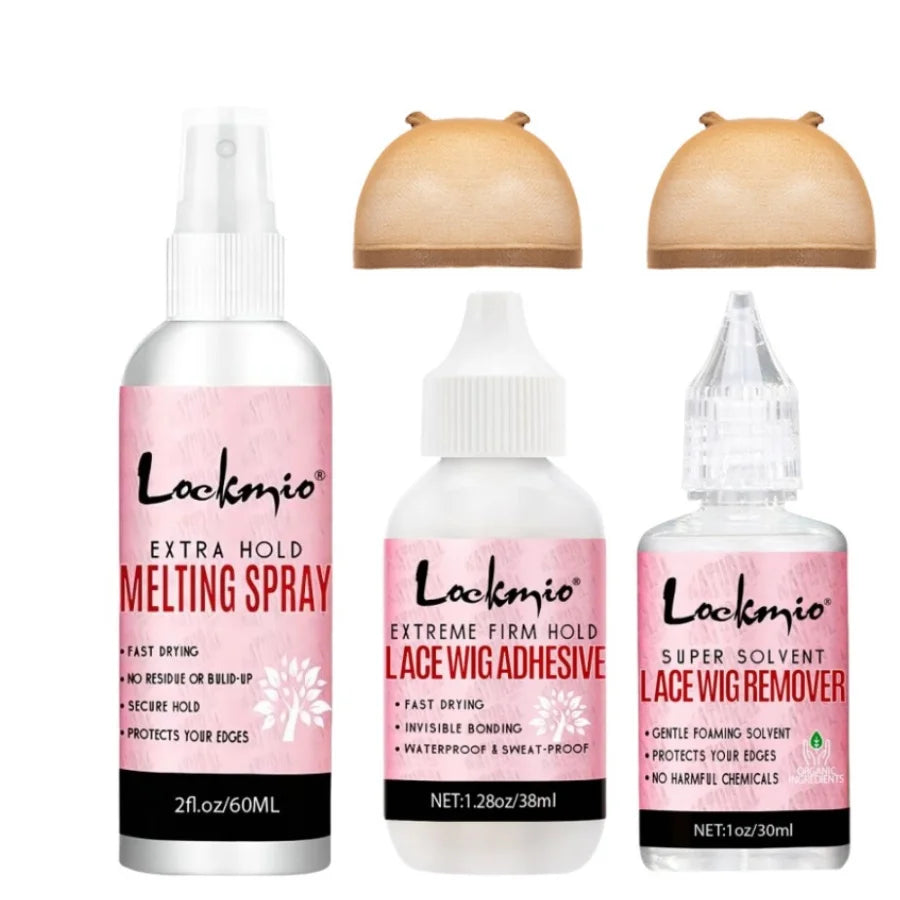 LOCKMIO – Spray de fusion pour perruque Lace Wig, adhésif avant Invisible, grille de toupet à séchage rapide, colle pour Installation de perruques, Kit d'outils de coiffure