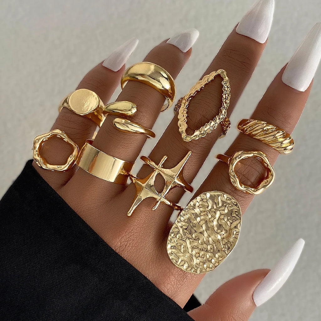 Bagues lisses en métal pour femmes et hommes, lignes irrégulières exagérées, gouttelettes d'eau, Punk rétro Boho, bijoux à la mode, cadeau, 15 pièces/ensemble