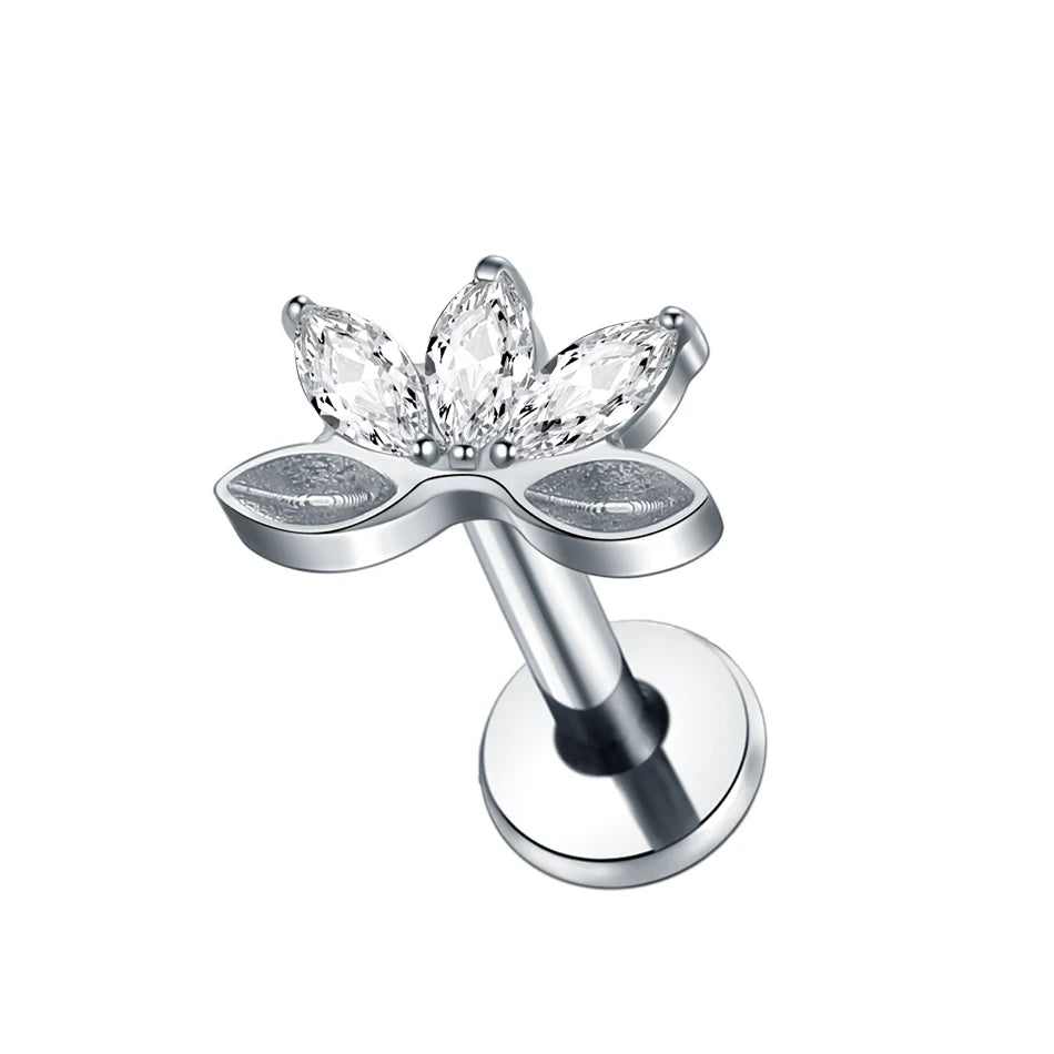 Boucle d'oreille en titane G23, Labret, Tragus, clou, filetage interne, anneaux à lèvres en Zircon, Cartilage Helix, Piercing, bijoux pour le corps, 16G, 1 pièce