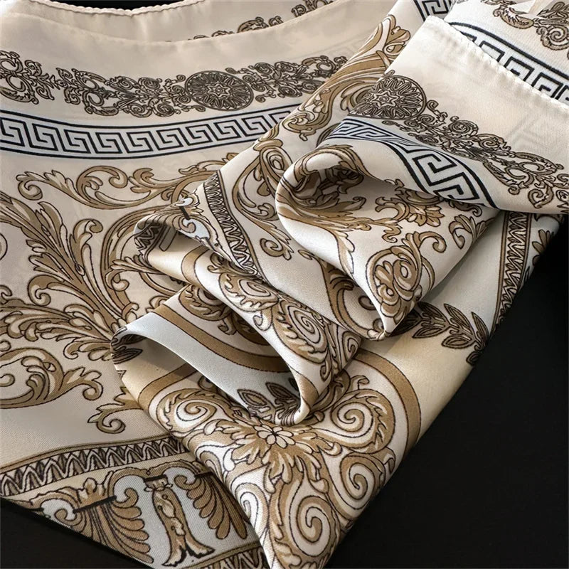 Écharpe Pashmina en soie imprimée pour femmes, châle carré, bandeau décoratif, Design de luxe, Bandana, nouvelle mode 70x70cm, 2026