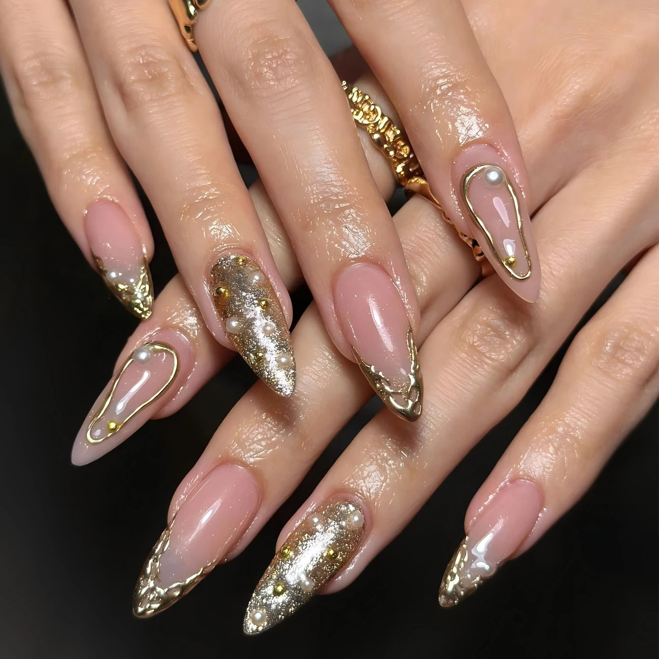 10 pièces diamant français pointu ongles courts carrés ongles nus faux ongles avec paillettes dorées diamant ongles imprimé léopard faux ongles
