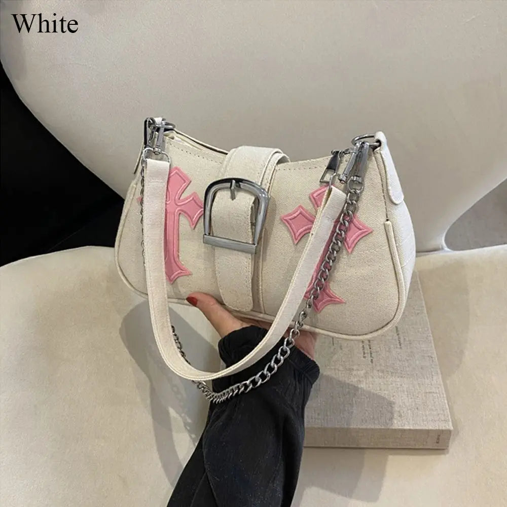 Sac à main avec fermoir métallique Hasp, sac bandoulière, sac porté sous le bras, sac cabas en toile simple et décontracté, accessoire de mode tendance au style urbain.