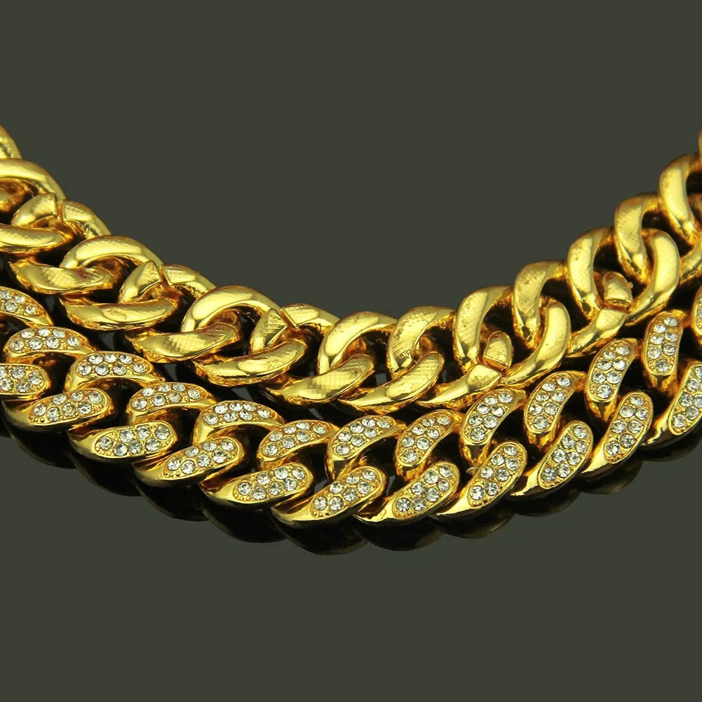 Collier chaîne en zircon – Chaîne gourmette robuste et luxueuse, style Hip-Hop sertie de pierres scintillantes, bijou bling-bling pour soirées et événements.