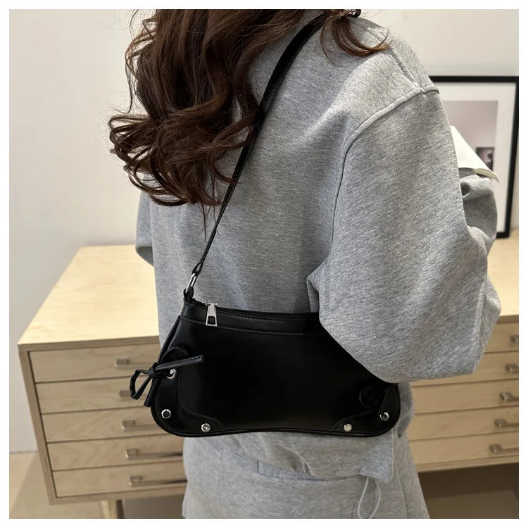 Nouveau sac sous le bras tendance, sac à bandoulière pour femmes, sac à main avec double nœud doux, sac pour dames, style rétro, sac à épaule féminin à motif léopard.