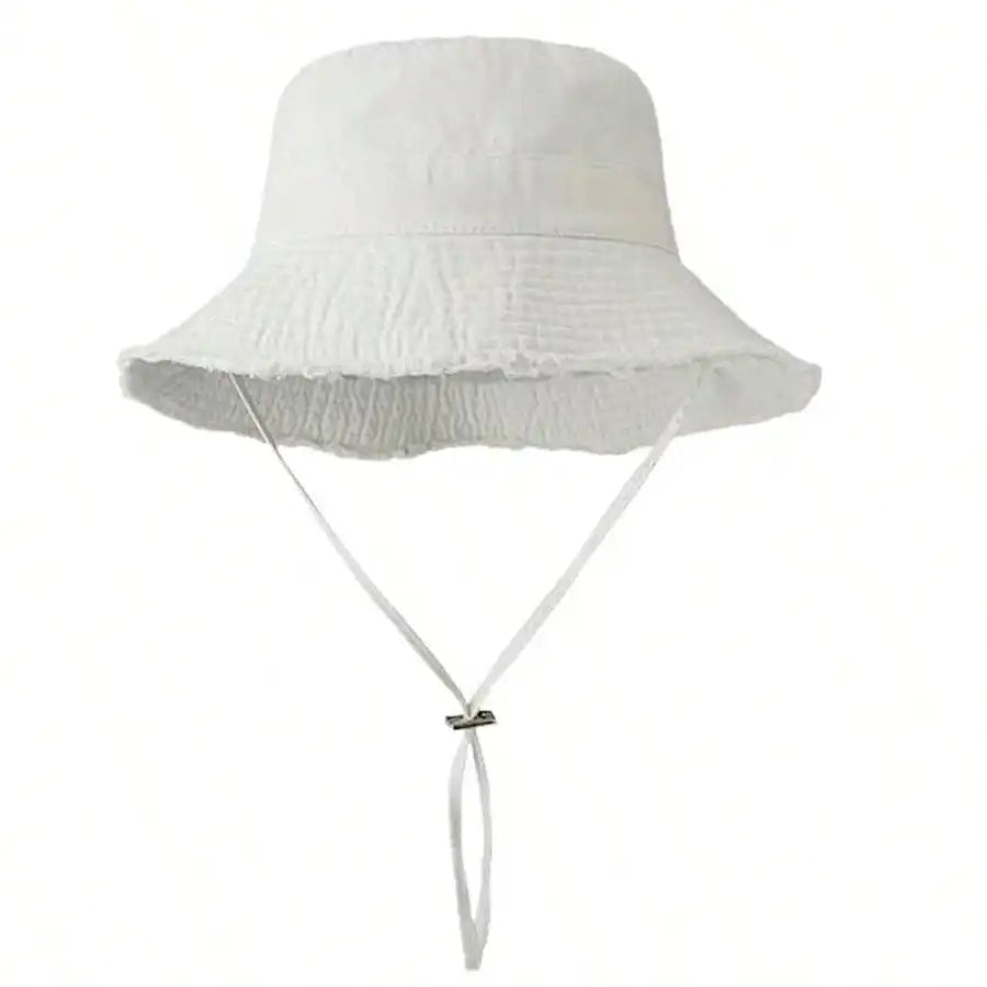 1 chapeau bob pour femme avec cordon de serrage et bords effilochés, chapeau bob d'extérieur avec sangle de menton réglable