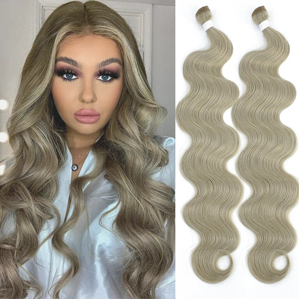 Mèches synthétiques Body Wave colorées 613, Extensions capillaires naturelles blondes Piano, queue de cheval épaisse ombrée, tissage de cheveux amples et profonds